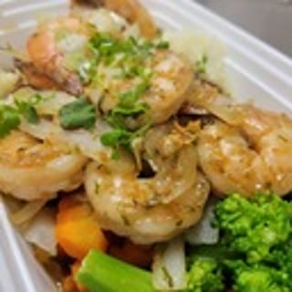 Garlic Pepper Jumbo Shrimp + Rice